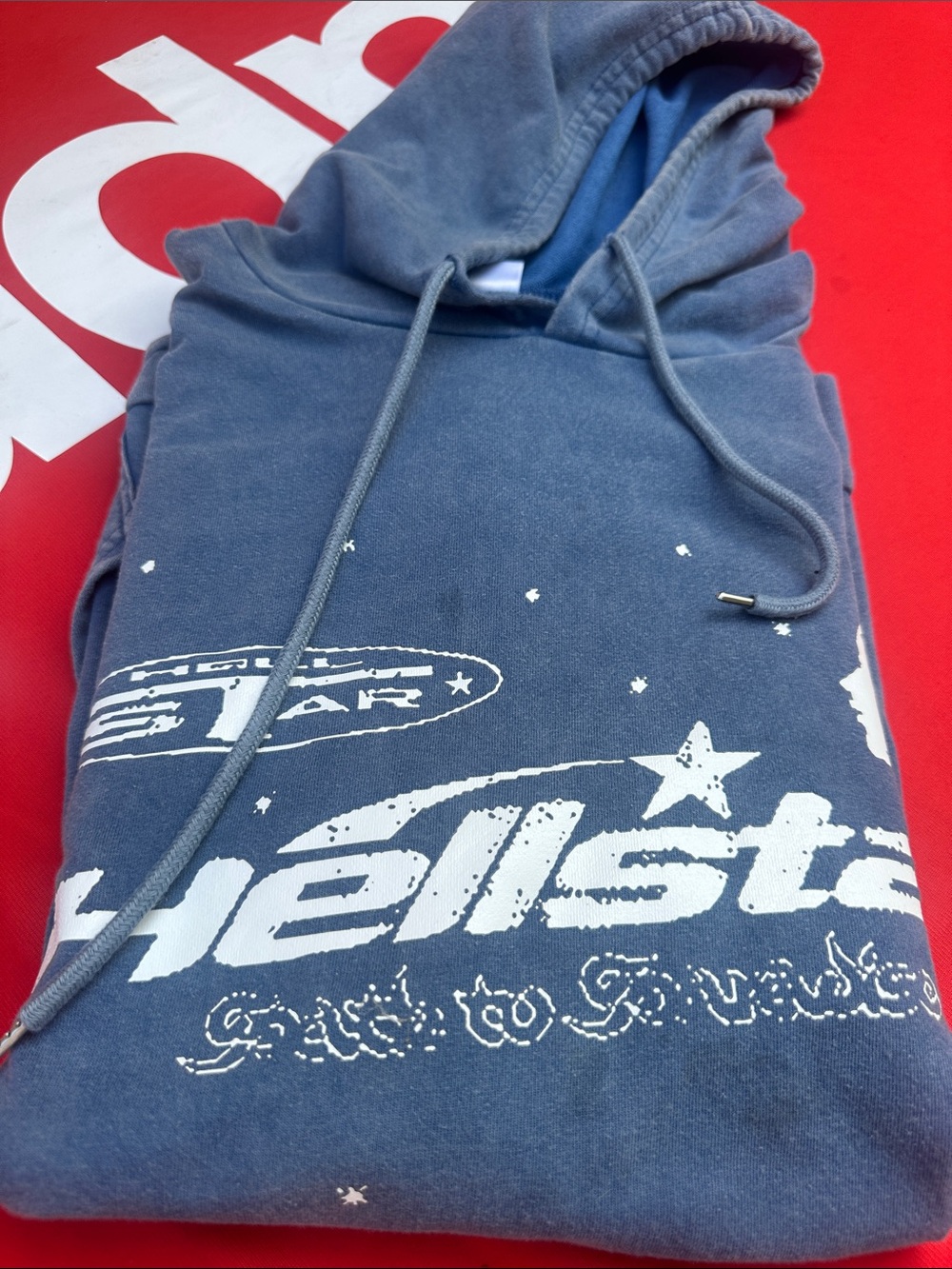 Blue Zip-Up Hoodie Sweater with Graphic Print